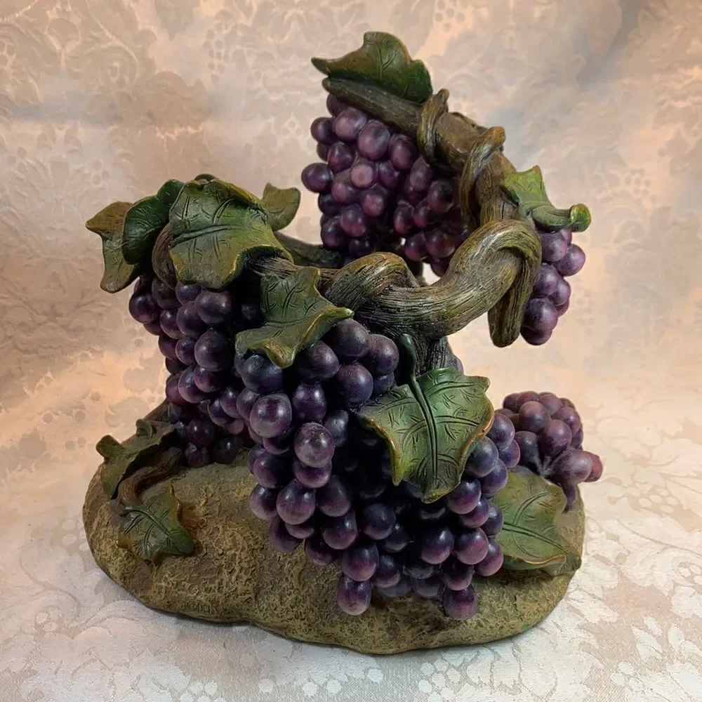 Wine Bottle Holder Grape Leaves And Vines Purple Green Brown 7 1/2 Inches Tall